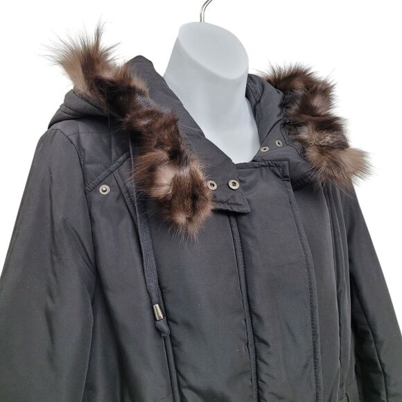 Trendy Black Winter Jacket With Furry Hoodie Size: Large - Picture 7 of 14